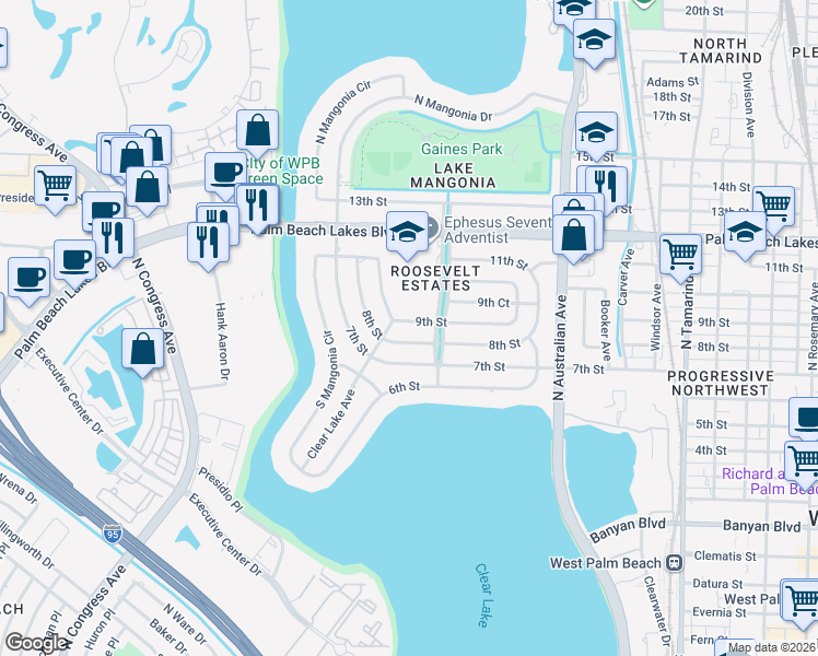 map of restaurants, bars, coffee shops, grocery stores, and more near 1415 8th Street in West Palm Beach
