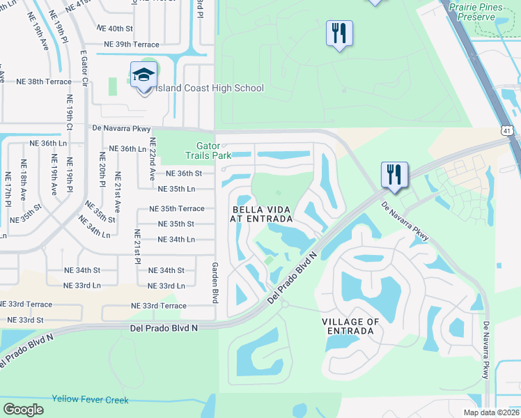 map of restaurants, bars, coffee shops, grocery stores, and more near 3521 Malagrotta Circle in Cape Coral