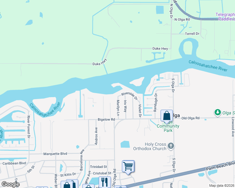 map of restaurants, bars, coffee shops, grocery stores, and more near 2210 Marilyn Lane in Fort Myers