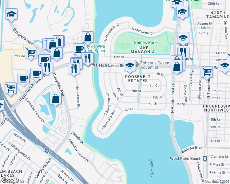 map of restaurants, bars, coffee shops, grocery stores, and more near 1435 7th Street in West Palm Beach