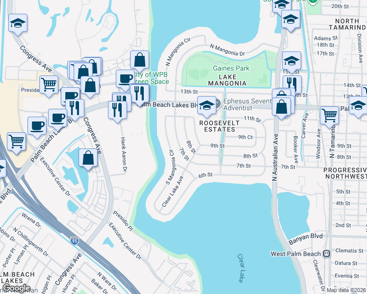 map of restaurants, bars, coffee shops, grocery stores, and more near 1435 7th Street in West Palm Beach