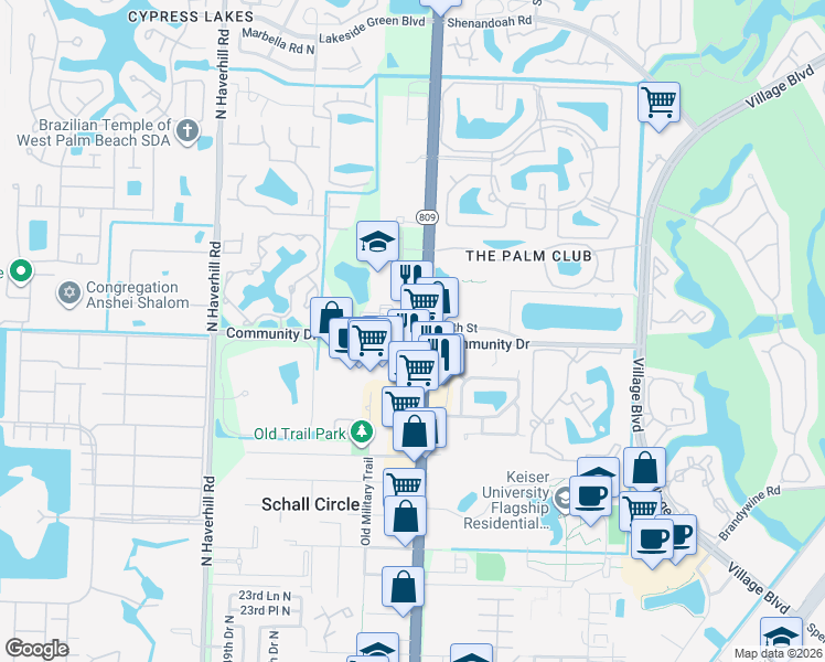 map of restaurants, bars, coffee shops, grocery stores, and more near 3035 North Military Trail in West Palm Beach