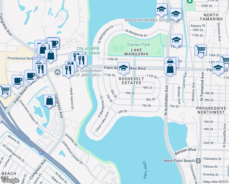 map of restaurants, bars, coffee shops, grocery stores, and more near 1441 8th Street in West Palm Beach