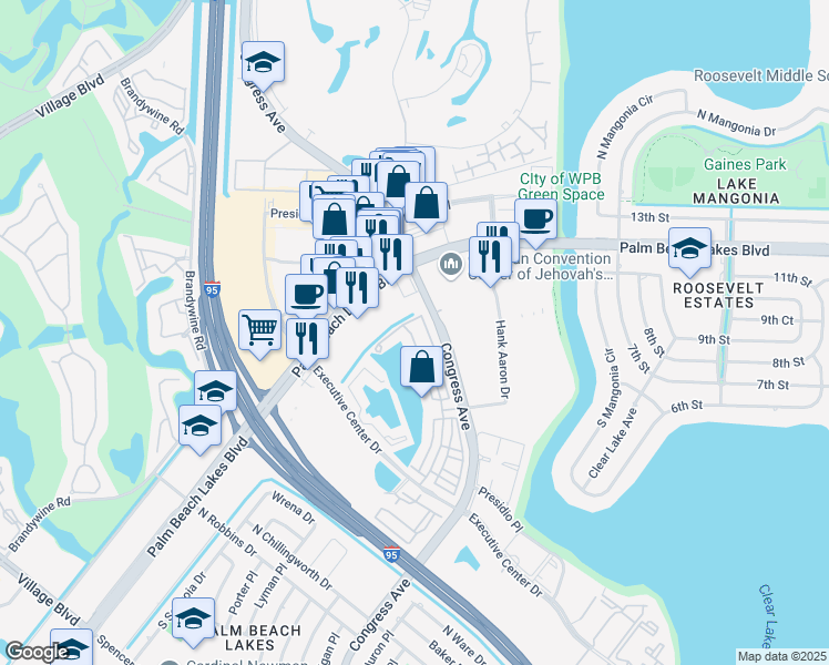map of restaurants, bars, coffee shops, grocery stores, and more near 980 Marina Del Ray Lane in West Palm Beach