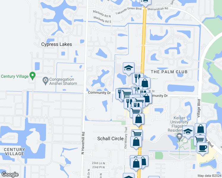 map of restaurants, bars, coffee shops, grocery stores, and more near 4751 Via Palm Lakes in West Palm Beach