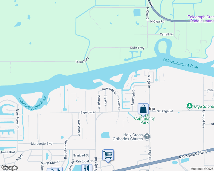 map of restaurants, bars, coffee shops, grocery stores, and more near 14532 Riverside Drive in Fort Myers