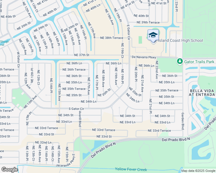 map of restaurants, bars, coffee shops, grocery stores, and more near 3506 Northeast 18th Place in Cape Coral