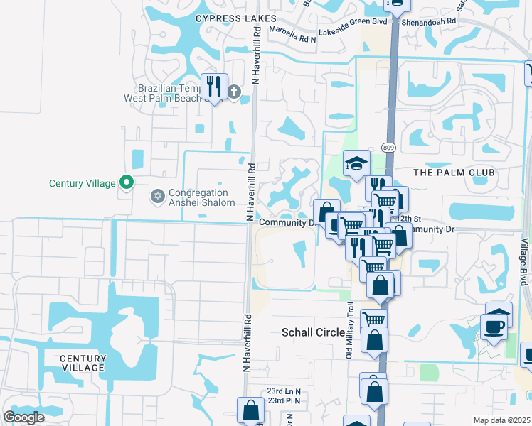 map of restaurants, bars, coffee shops, grocery stores, and more near 4871 Via Palm Lakes in West Palm Beach
