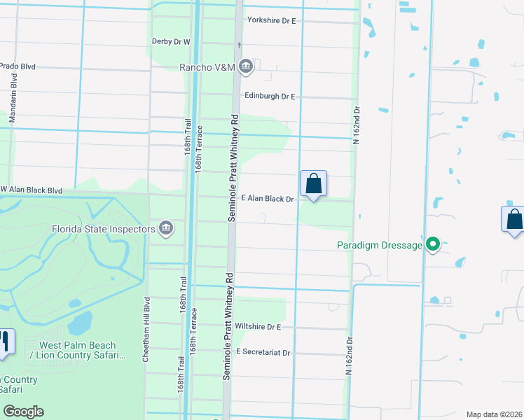 map of restaurants, bars, coffee shops, grocery stores, and more near 17393 Orange Boulevard in The Acreage
