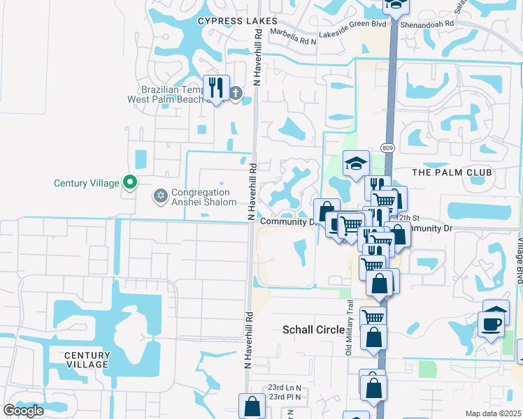 map of restaurants, bars, coffee shops, grocery stores, and more near 4863 Via Palm Lakes in West Palm Beach