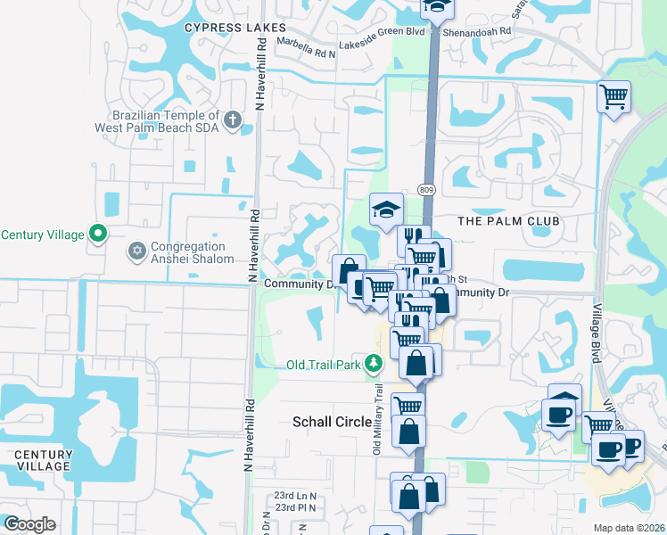 map of restaurants, bars, coffee shops, grocery stores, and more near 4751 Via Palm Lakes in West Palm Beach