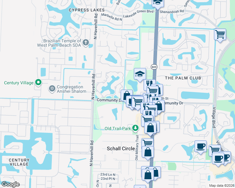 map of restaurants, bars, coffee shops, grocery stores, and more near 4759 Via Palm Lakes in West Palm Beach