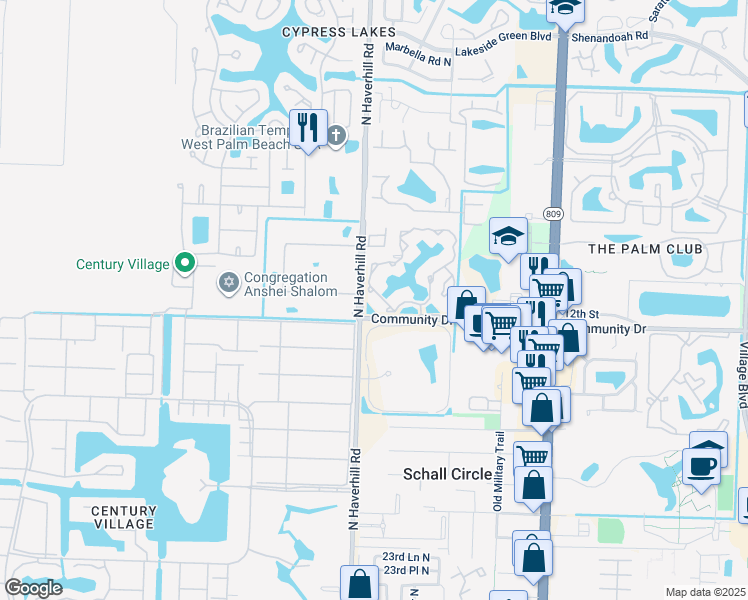 map of restaurants, bars, coffee shops, grocery stores, and more near 4863 Via Palm Lakes in West Palm Beach