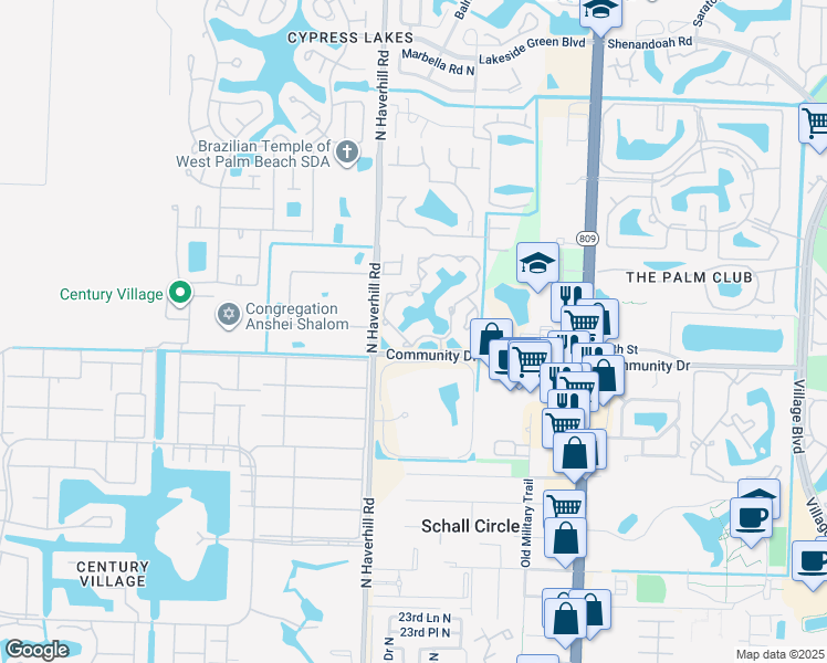 map of restaurants, bars, coffee shops, grocery stores, and more near 4879 Via Palm Lakes in West Palm Beach