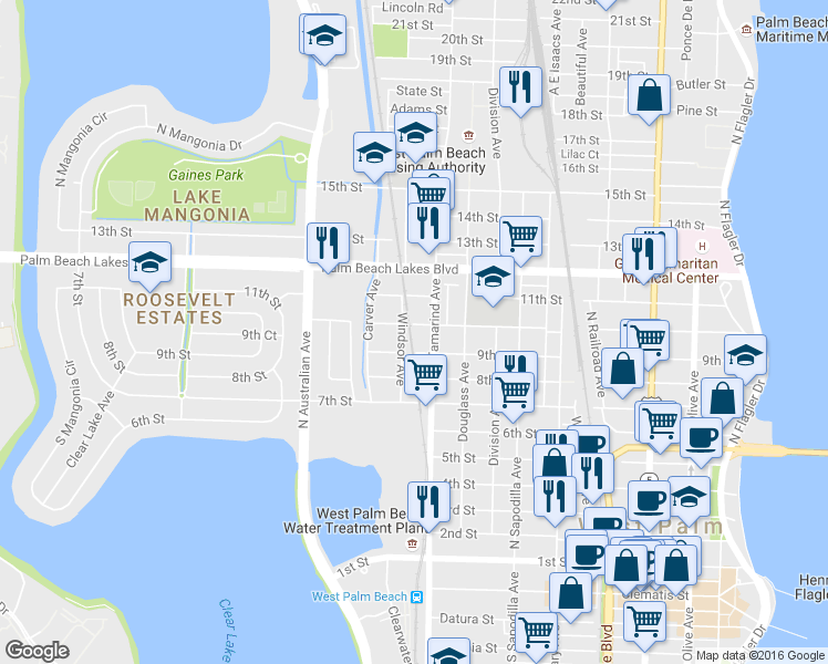 map of restaurants, bars, coffee shops, grocery stores, and more near 1018 10th St in West Palm Beach