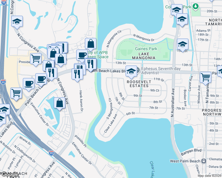 map of restaurants, bars, coffee shops, grocery stores, and more near 1462 7th Street in West Palm Beach