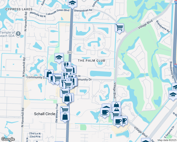map of restaurants, bars, coffee shops, grocery stores, and more near 3096 Hibiscus Circle in West Palm Beach