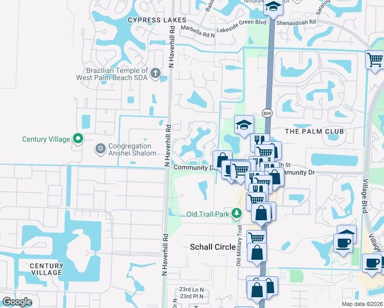 map of restaurants, bars, coffee shops, grocery stores, and more near 4887 Via Palm Lakes in West Palm Beach