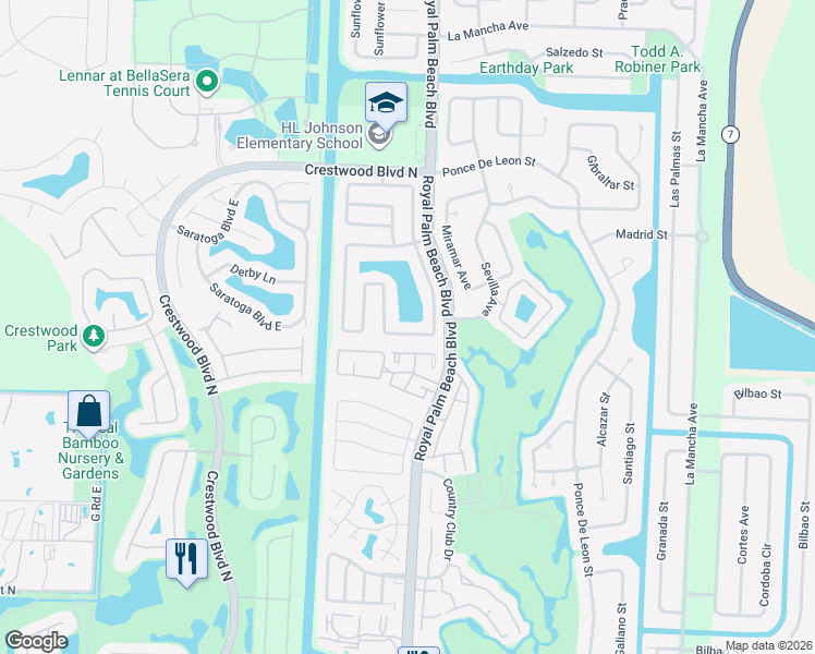 map of restaurants, bars, coffee shops, grocery stores, and more near 196 Parkwood Drive South in Royal Palm Beach