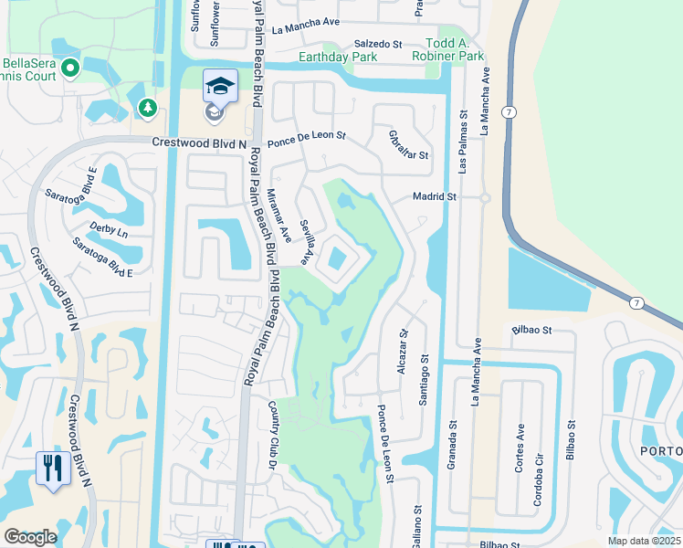 map of restaurants, bars, coffee shops, grocery stores, and more near 109 Elysium Drive in Royal Palm Beach
