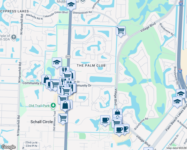 map of restaurants, bars, coffee shops, grocery stores, and more near 4236 Hibiscus Circle in West Palm Beach