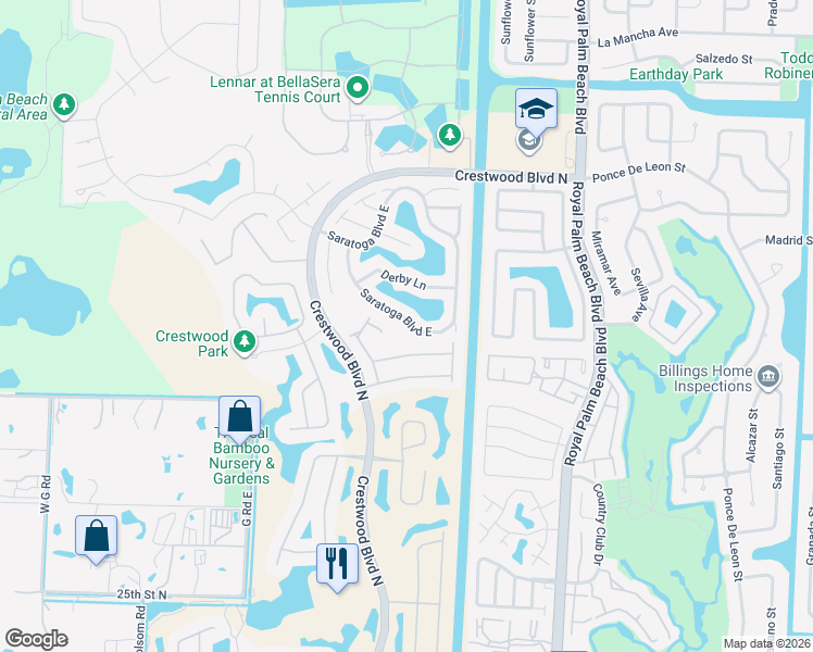 map of restaurants, bars, coffee shops, grocery stores, and more near 255 Saratoga Boulevard East in West Palm Beach