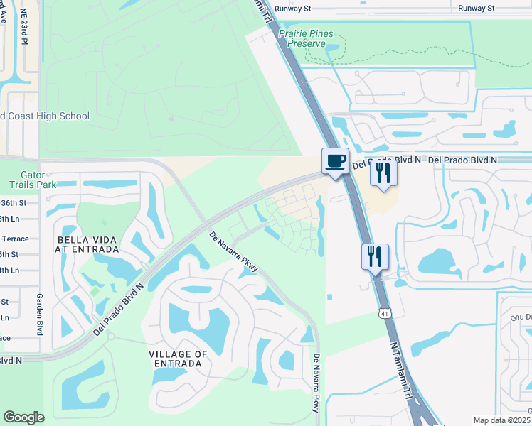 map of restaurants, bars, coffee shops, grocery stores, and more near 3571 Del Prado Boulevard North in Cape Coral