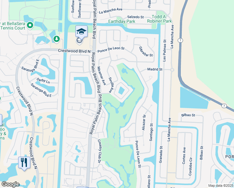 map of restaurants, bars, coffee shops, grocery stores, and more near 109 Elysium Drive in Royal Palm Beach
