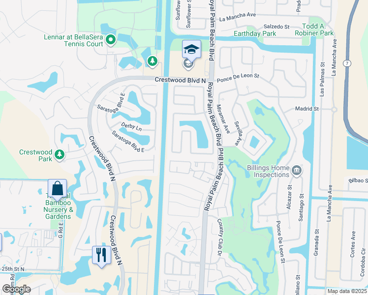 map of restaurants, bars, coffee shops, grocery stores, and more near 162 Parkwood Drive in Royal Palm Beach