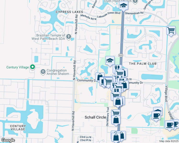 map of restaurants, bars, coffee shops, grocery stores, and more near 4879 Via Palm Lakes in West Palm Beach