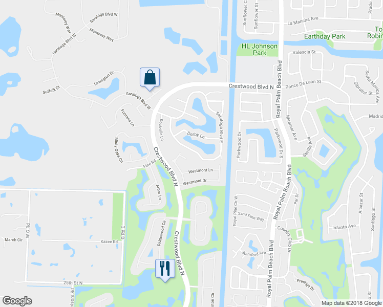 map of restaurants, bars, coffee shops, grocery stores, and more near 261 Saratoga Boulevard East in West Palm Beach
