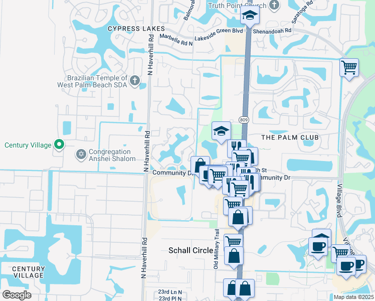 map of restaurants, bars, coffee shops, grocery stores, and more near 4783 Via Palm Lakes in West Palm Beach