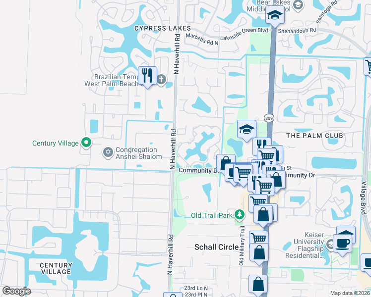 map of restaurants, bars, coffee shops, grocery stores, and more near 3180 Haverhill Road in West Palm Beach