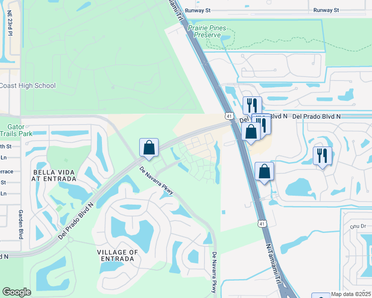 map of restaurants, bars, coffee shops, grocery stores, and more near Porta Salerno Loop in Cape Coral