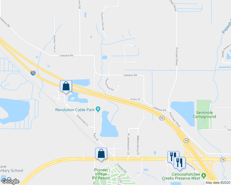 map of restaurants, bars, coffee shops, grocery stores, and more near 17855 Chesterfield Road in North Fort Myers