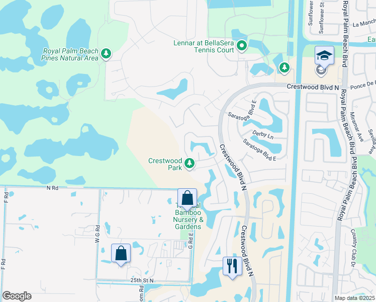 map of restaurants, bars, coffee shops, grocery stores, and more near 2737 Misty Oaks Circle in West Palm Beach