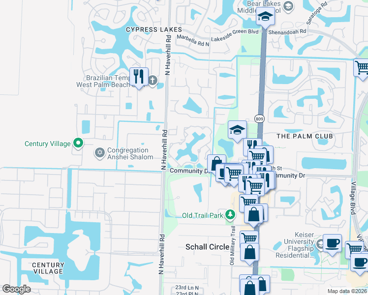 map of restaurants, bars, coffee shops, grocery stores, and more near 4839 Via Palm Lakes in West Palm Beach