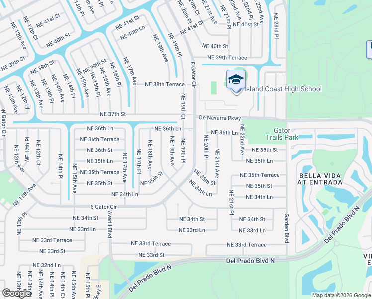 map of restaurants, bars, coffee shops, grocery stores, and more near 3606 East Gator Circle in Cape Coral