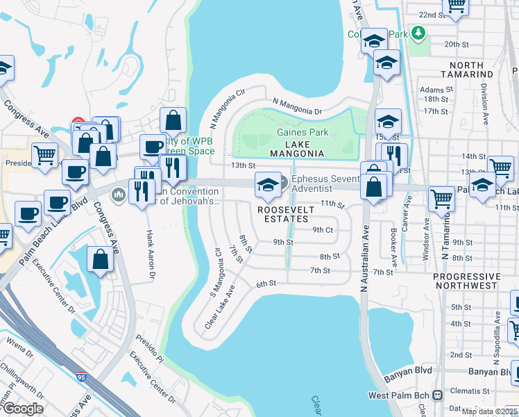 map of restaurants, bars, coffee shops, grocery stores, and more near 1101 Golf Avenue in West Palm Beach