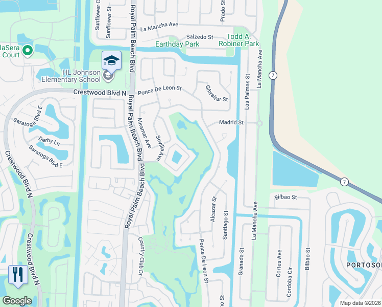 map of restaurants, bars, coffee shops, grocery stores, and more near 136 Elysium Drive in Royal Palm Beach