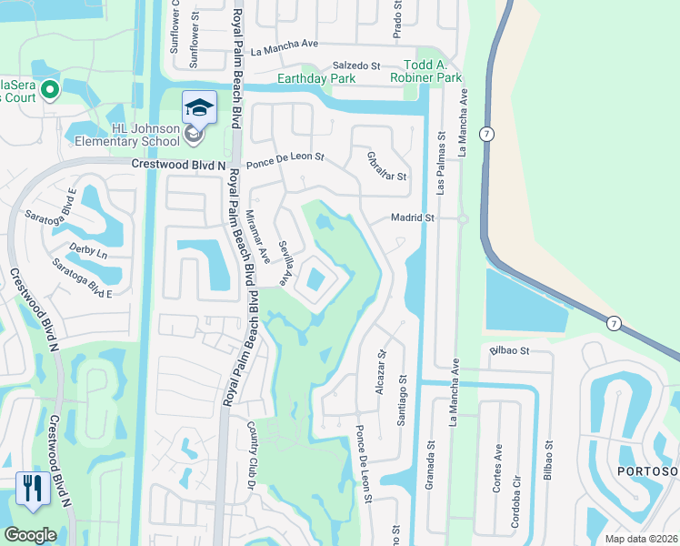 map of restaurants, bars, coffee shops, grocery stores, and more near 136 Elysium Drive in Royal Palm Beach