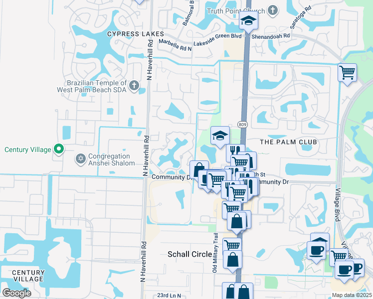 map of restaurants, bars, coffee shops, grocery stores, and more near 4775 Via Palm Lakes in West Palm Beach