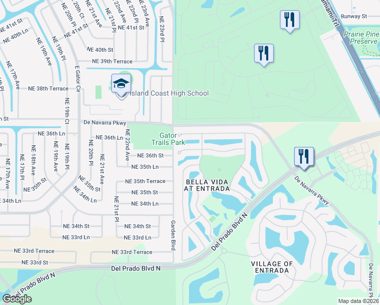 map of restaurants, bars, coffee shops, grocery stores, and more near 2417 Laurentina Lane in Cape Coral