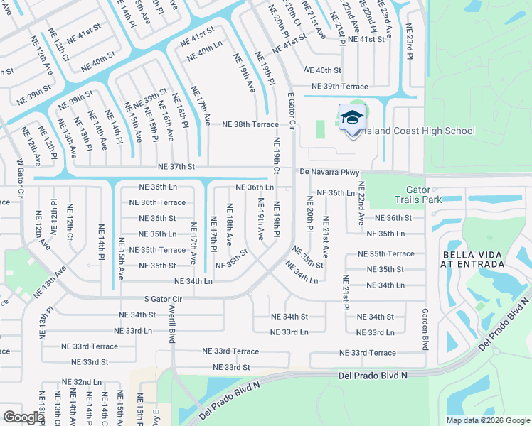 map of restaurants, bars, coffee shops, grocery stores, and more near 3607 Northeast 19th Avenue in Cape Coral