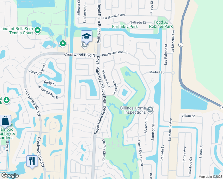 map of restaurants, bars, coffee shops, grocery stores, and more near 102 Miramar Avenue in Royal Palm Beach
