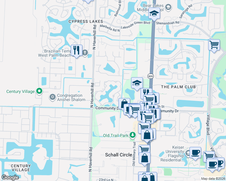 map of restaurants, bars, coffee shops, grocery stores, and more near 4831 Via Palm Lakes in West Palm Beach