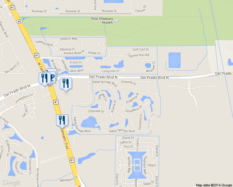 map of restaurants, bars, coffee shops, grocery stores, and more near 17772 Acacia Dr in North Fort Myers