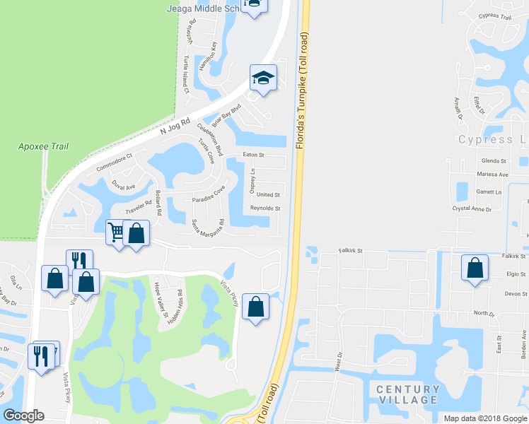 map of restaurants, bars, coffee shops, grocery stores, and more near 6154 Reynolds Street in Royal Palm Beach