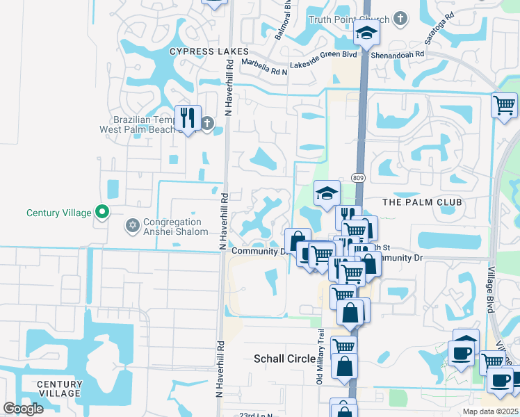 map of restaurants, bars, coffee shops, grocery stores, and more near 4831 Via Palm Lakes in West Palm Beach