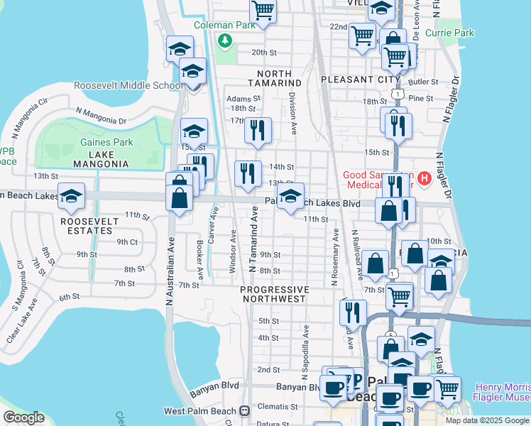 map of restaurants, bars, coffee shops, grocery stores, and more near 1140 Freshwater Lakes Drive in West Palm Beach
